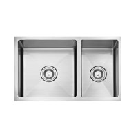 Luxury handmade brushed SS 304 double bowl kitchen sink